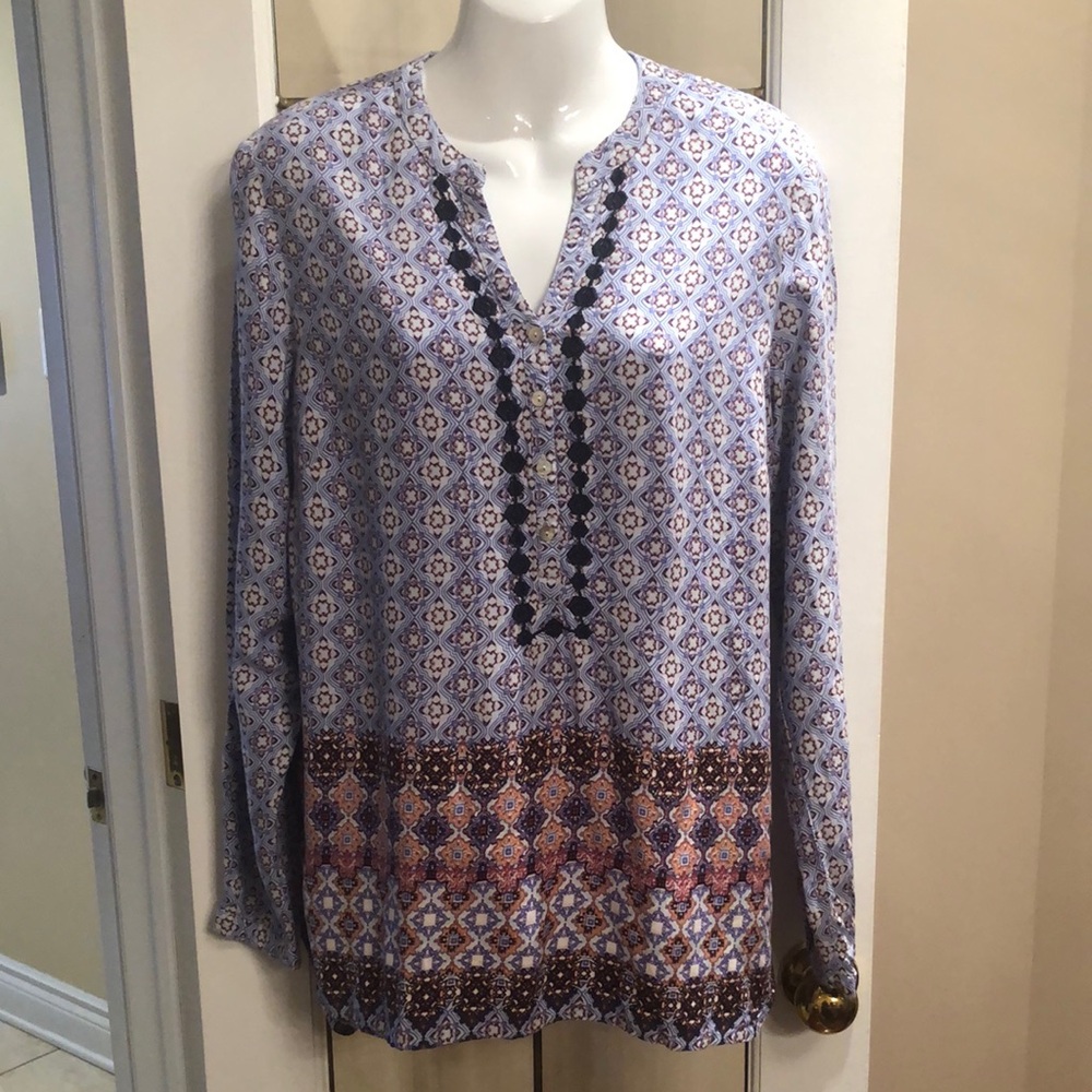 Elegant Blue Patterned Women's Top